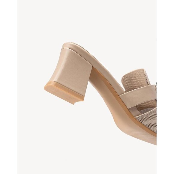 🆕 Mousse Fit Apricot Mesh Knit Women’s Mules Slip-On Block Heel Pointed Sandals - Picture 4 of 5